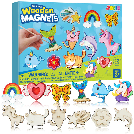 JOYIN wooden unicorn magnets set for painting projects that spark imaginative play.