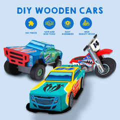 JOYIN wooden vehicles race car motorcycle monster truck for imaginative play
