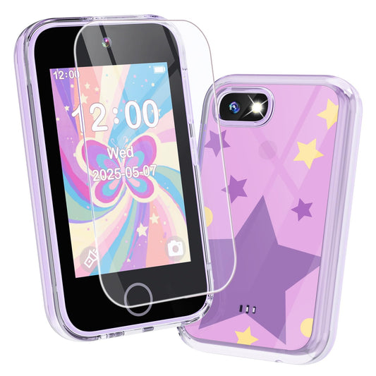 Joyjam kids phone front view with 3.5-inch screen for tactile learning.
