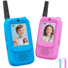 Joyjam video walkie talkie blue camera enables face-to-face playtime.