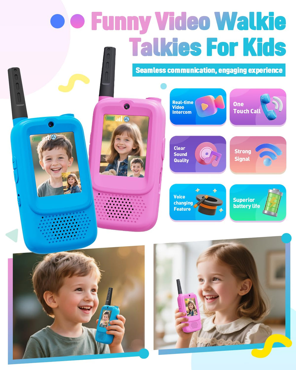 Joyjam video walkie talkie pink camera enables face-to-face playtime outdoors.