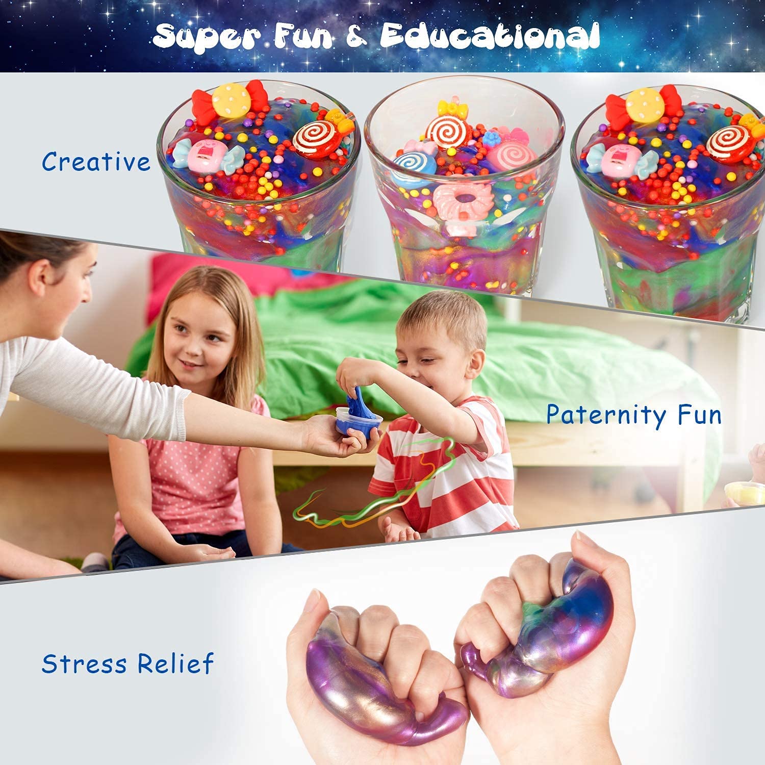 Unicore colored galaxy slime emphasizes starry textures