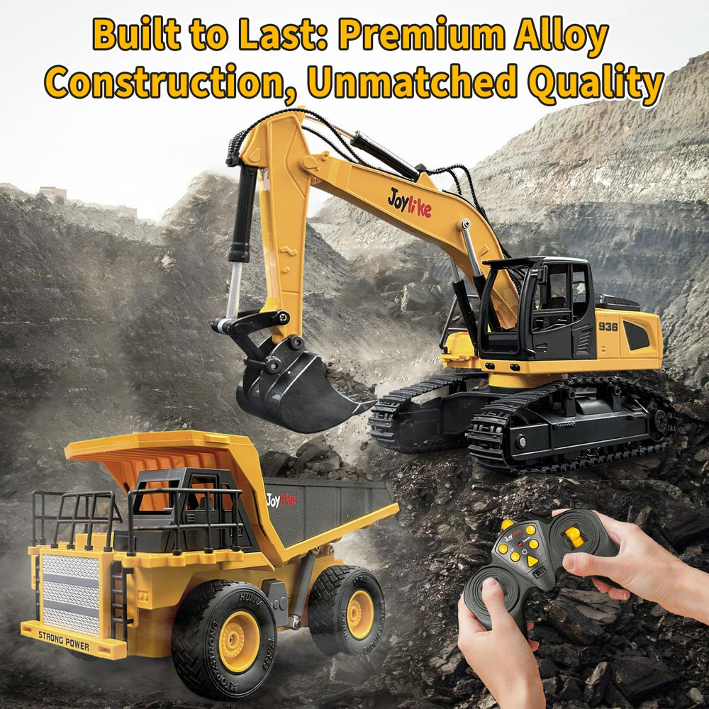 Joylike RC excavator cab detail highlights durable metal build and precision.