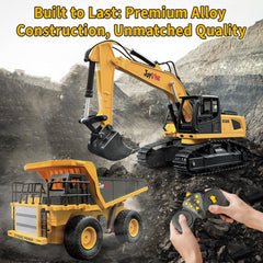 Joylike RC excavator cab detail highlights durable metal build and precision.