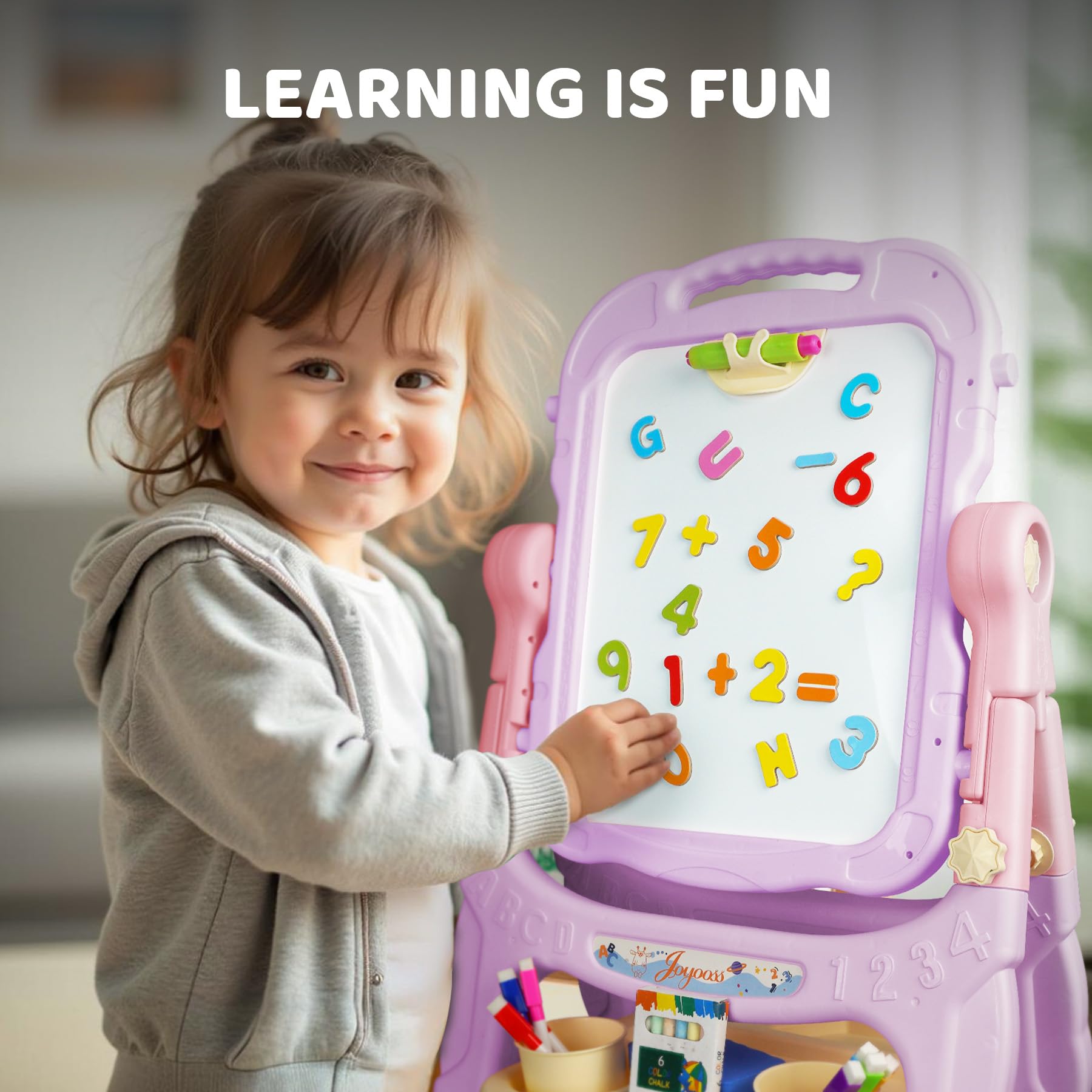 Joyooss art easel 360-degree rotation enables shared drawing time.