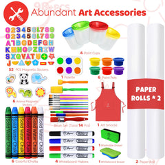 Comprehensive kit with paints, brushes, chalk and magnets for versatile projects.