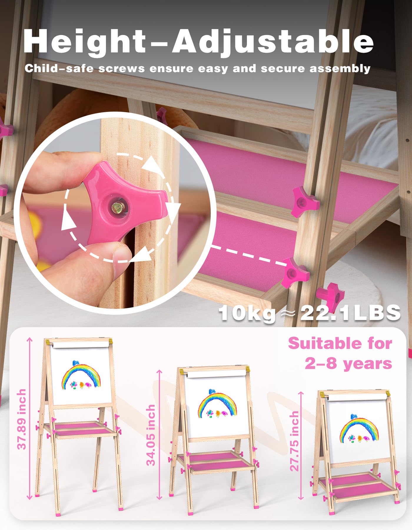 Joyooss Art Easel height is adjustable to suit growing children.