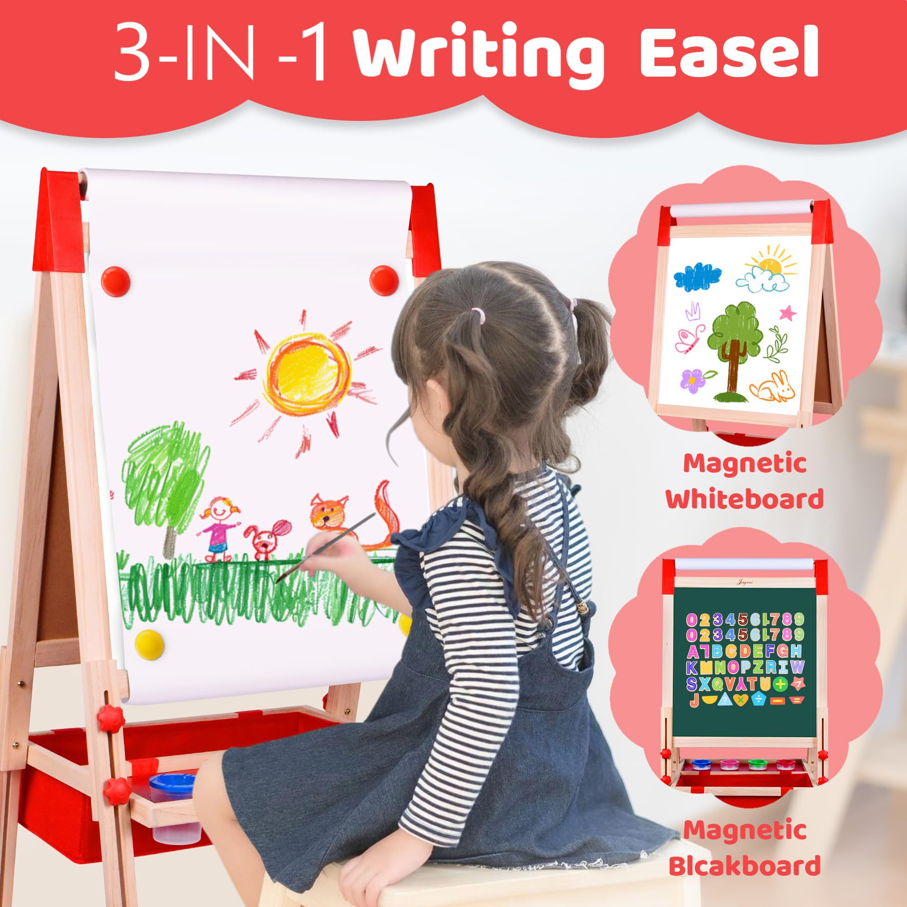 Joyooss adjustable-height easel fits kids from 3 to 12 years.