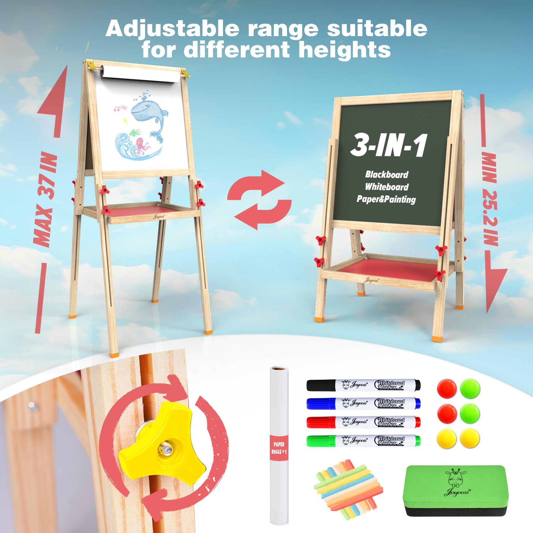 JOYOOSS Art Easel chalkboard side supporting early writing practice