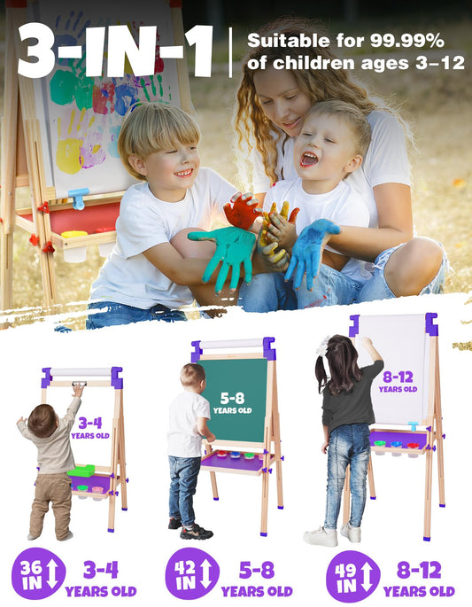JOYOOSS double-sided board offers magnetic drawing and chalkboard use for creativity.