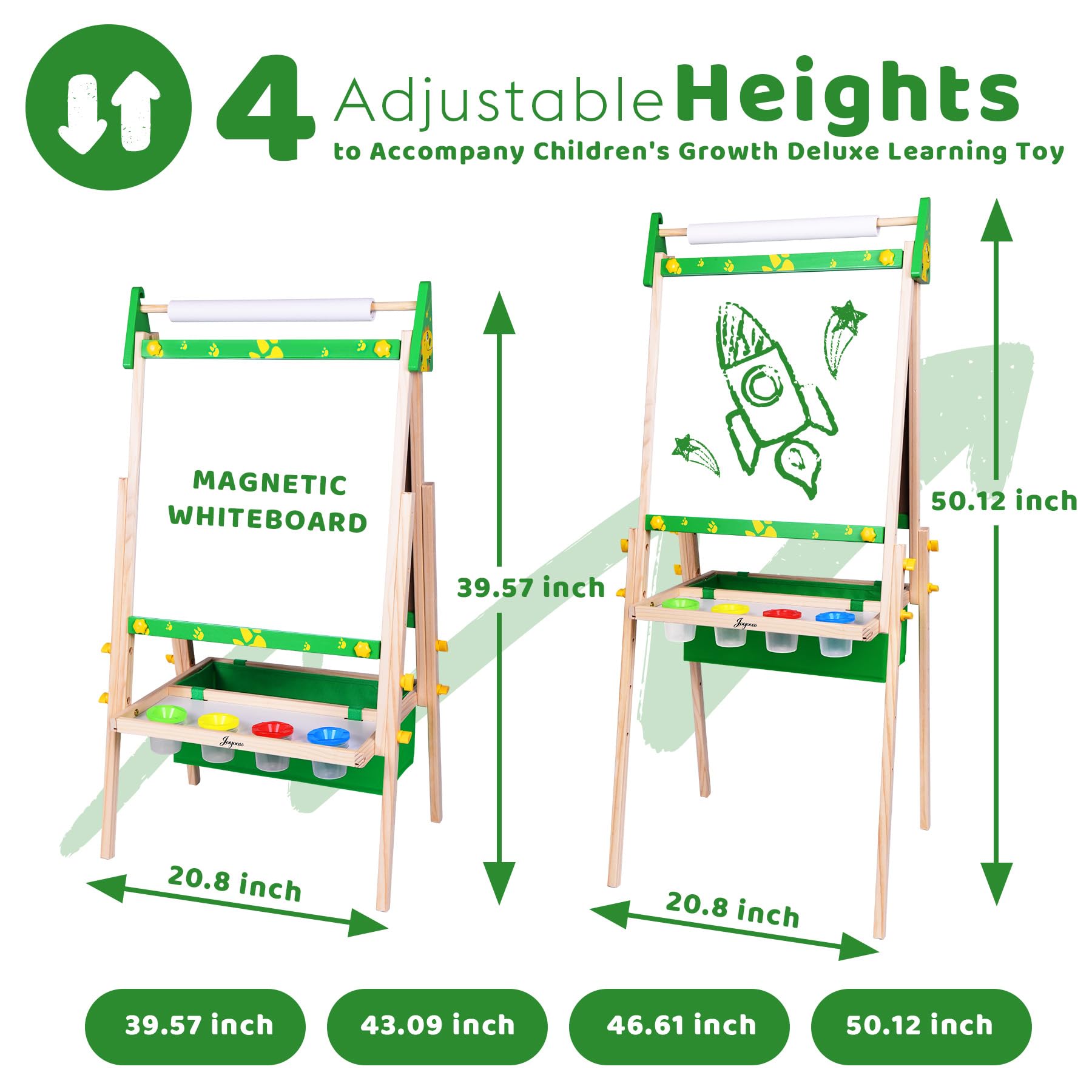 Joyooss double-sided board enables magnets and chalk for versatile learning.