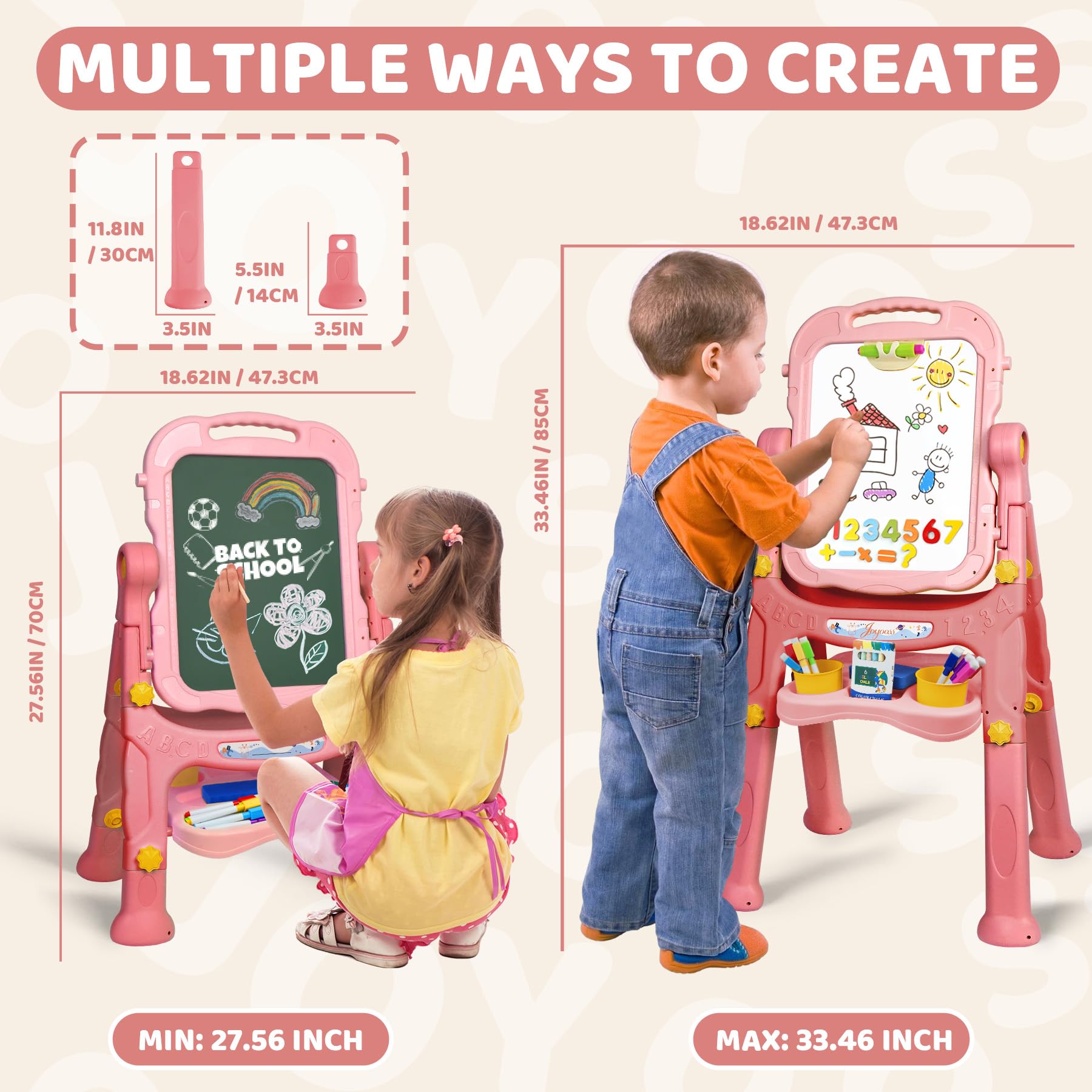 Joyooss adjustable-height kids easel supports comfortable painting and learning.