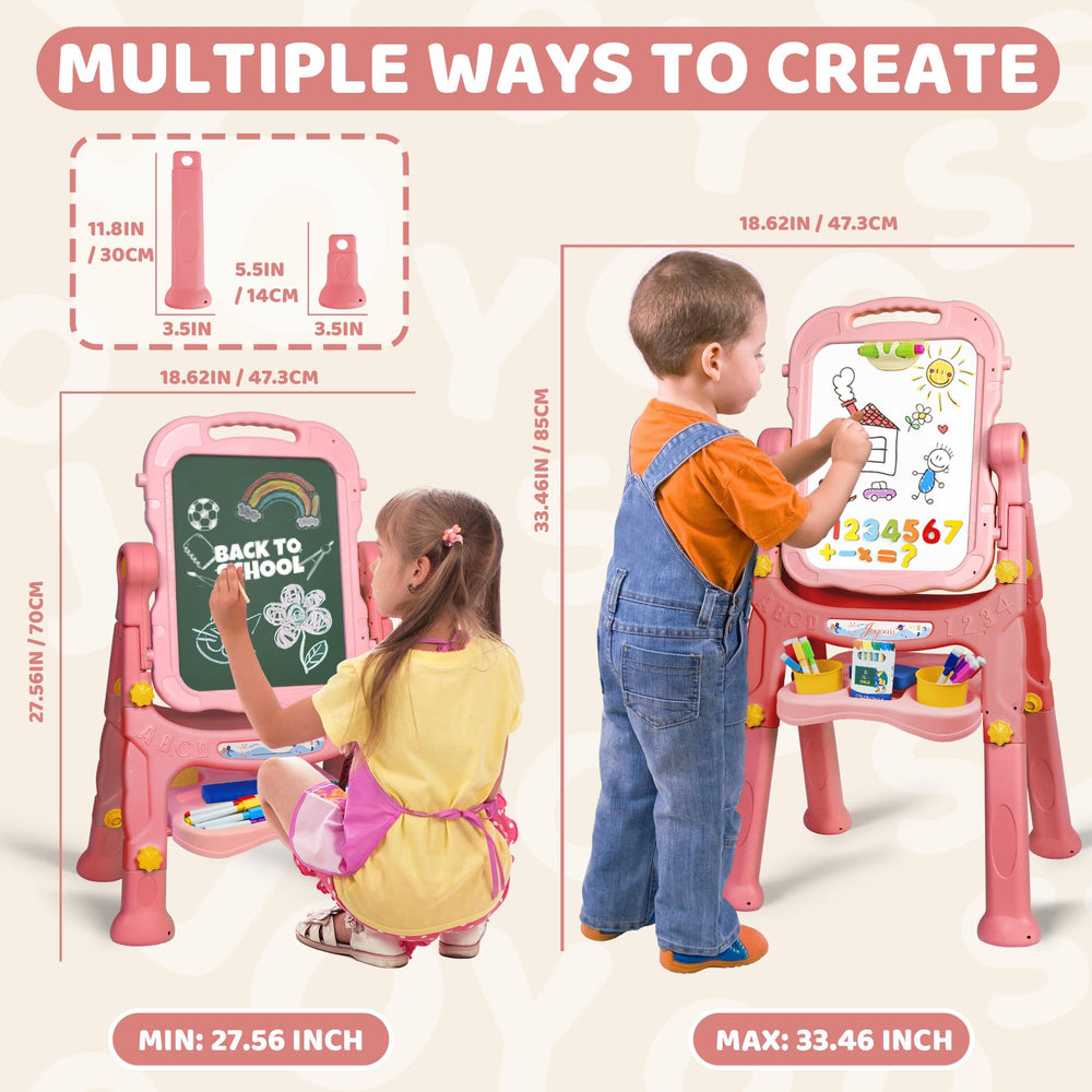 Joyooss adjustable-height kids easel supports comfortable painting and learning.