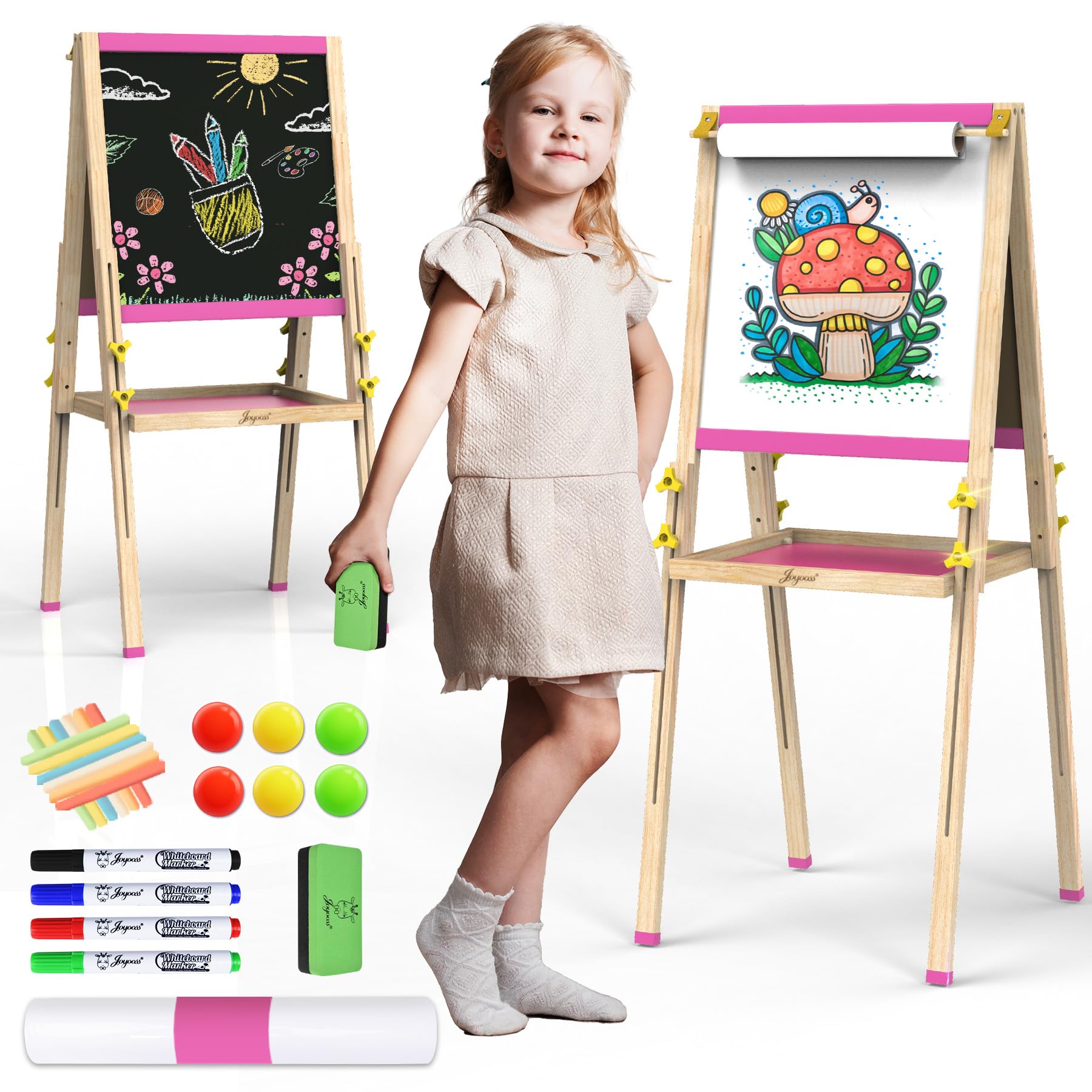 JOYOOSS art easel with double-sided surface for creative learning.