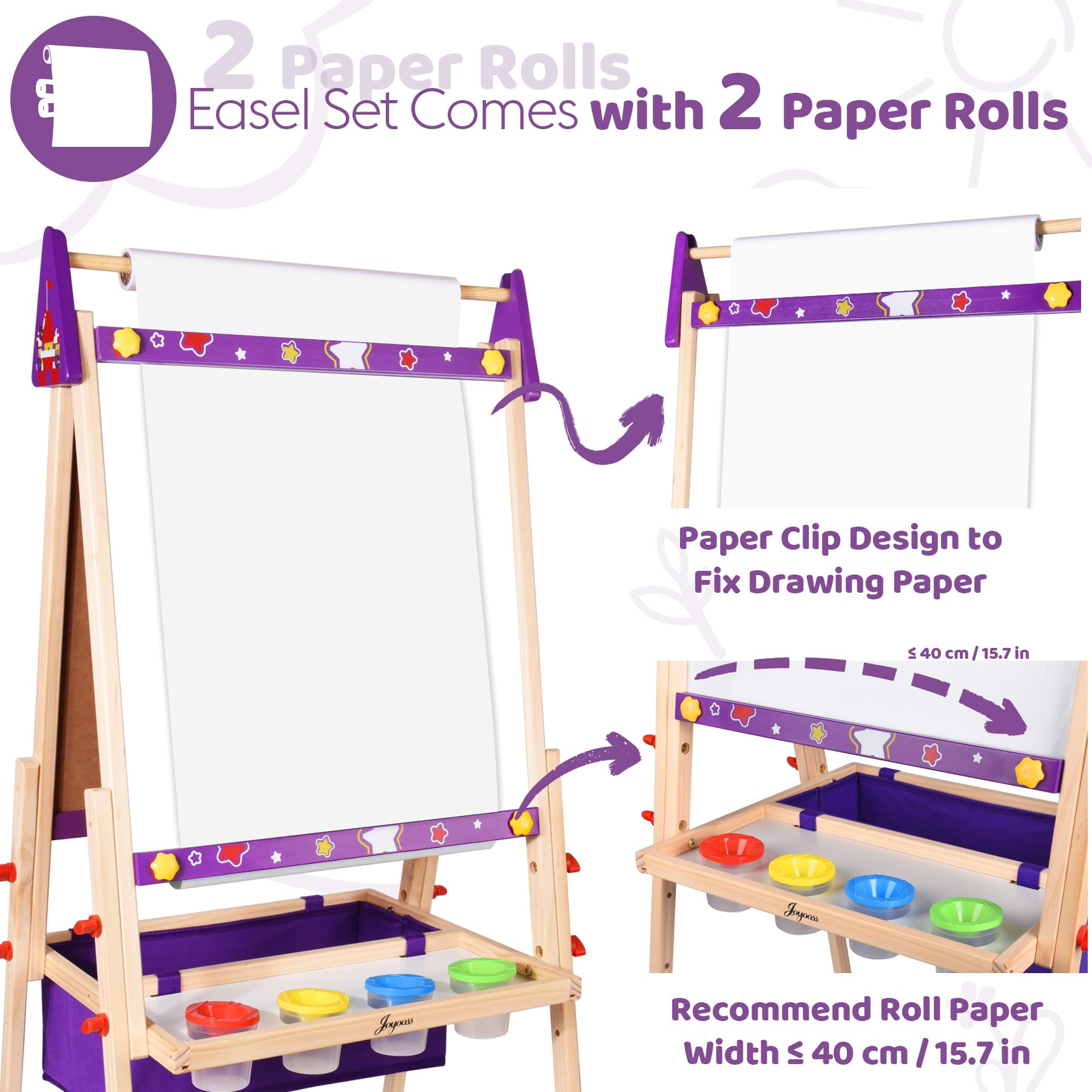Two Joyooss paper rolls included for unlimited chalk and marker drawing.