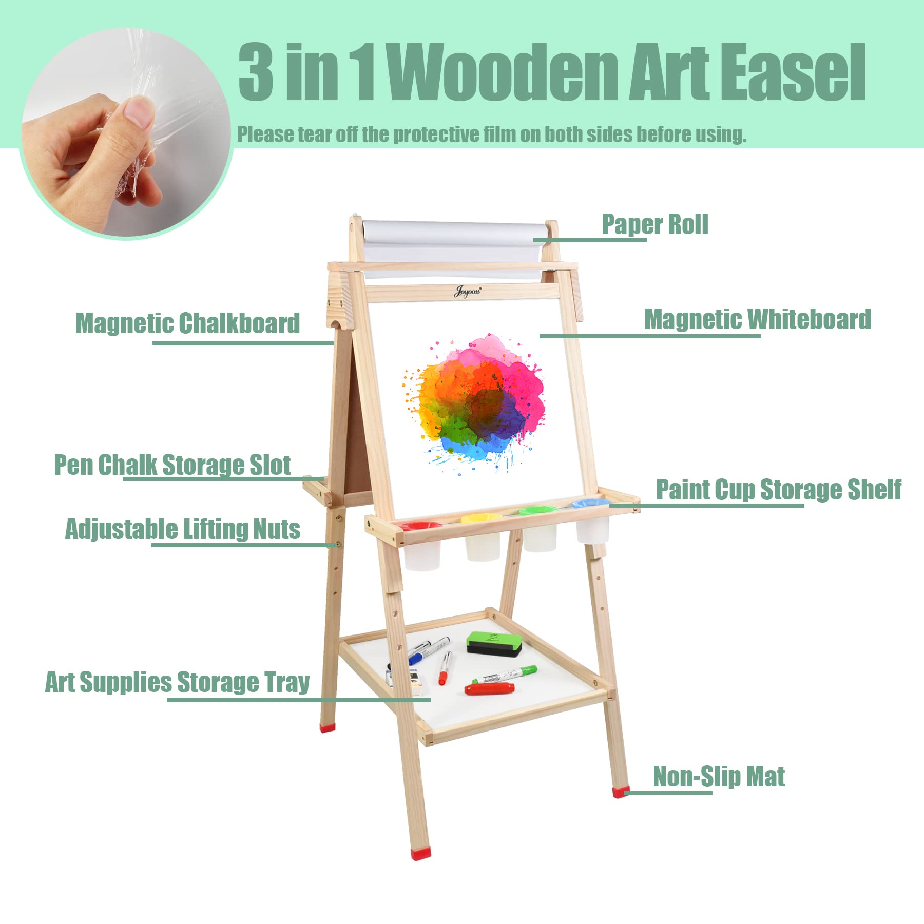 Joyooss Art Easel includes paper roll and magnets for versatile activities