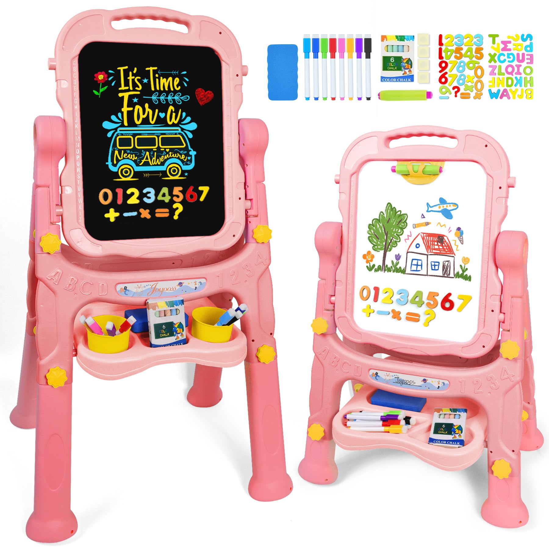 Joyooss art easel with magnetic double-sided drawing board for kids' creative sessions.