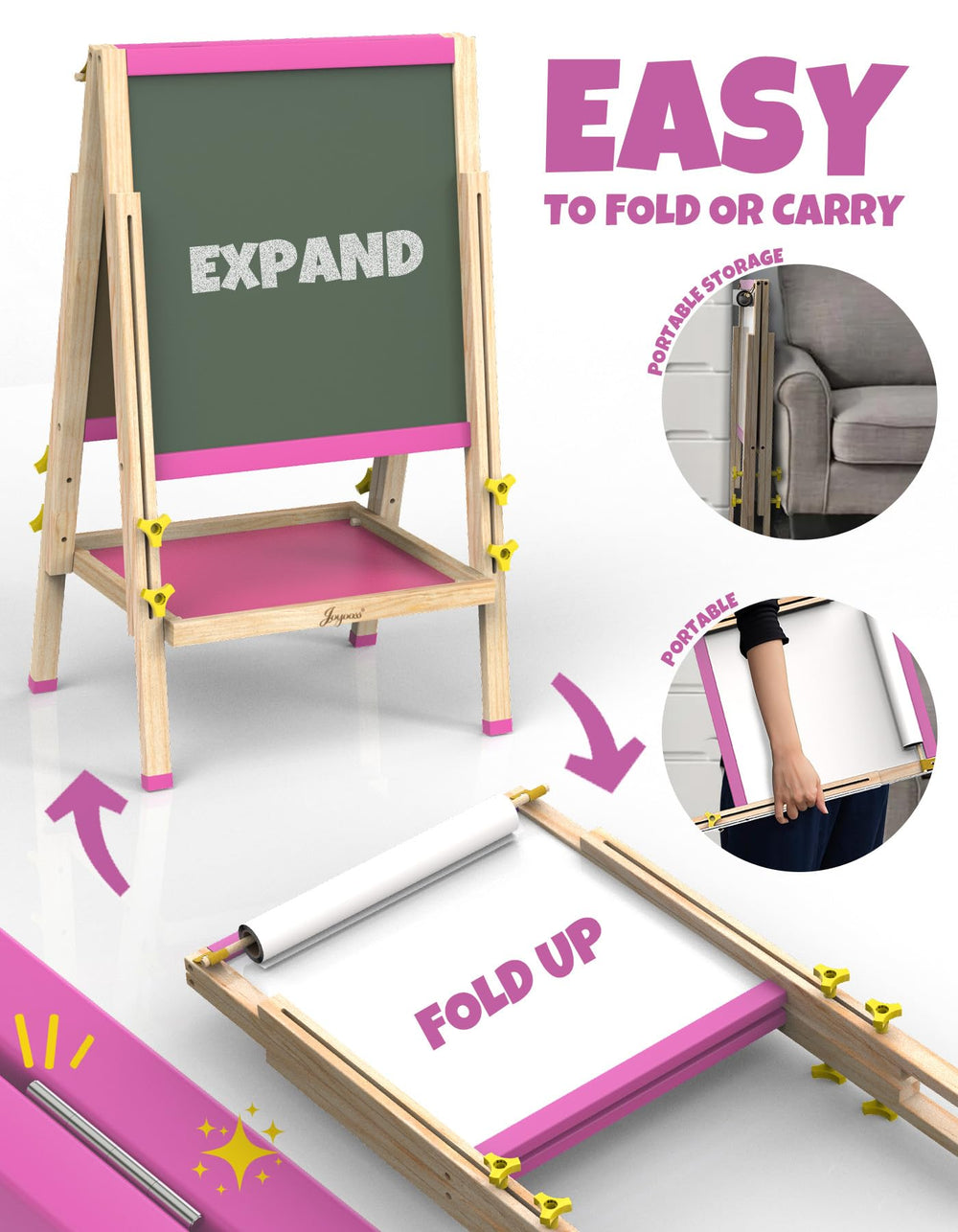 JOYOOSS wooden easel is suitable for outdoor use and daily play.