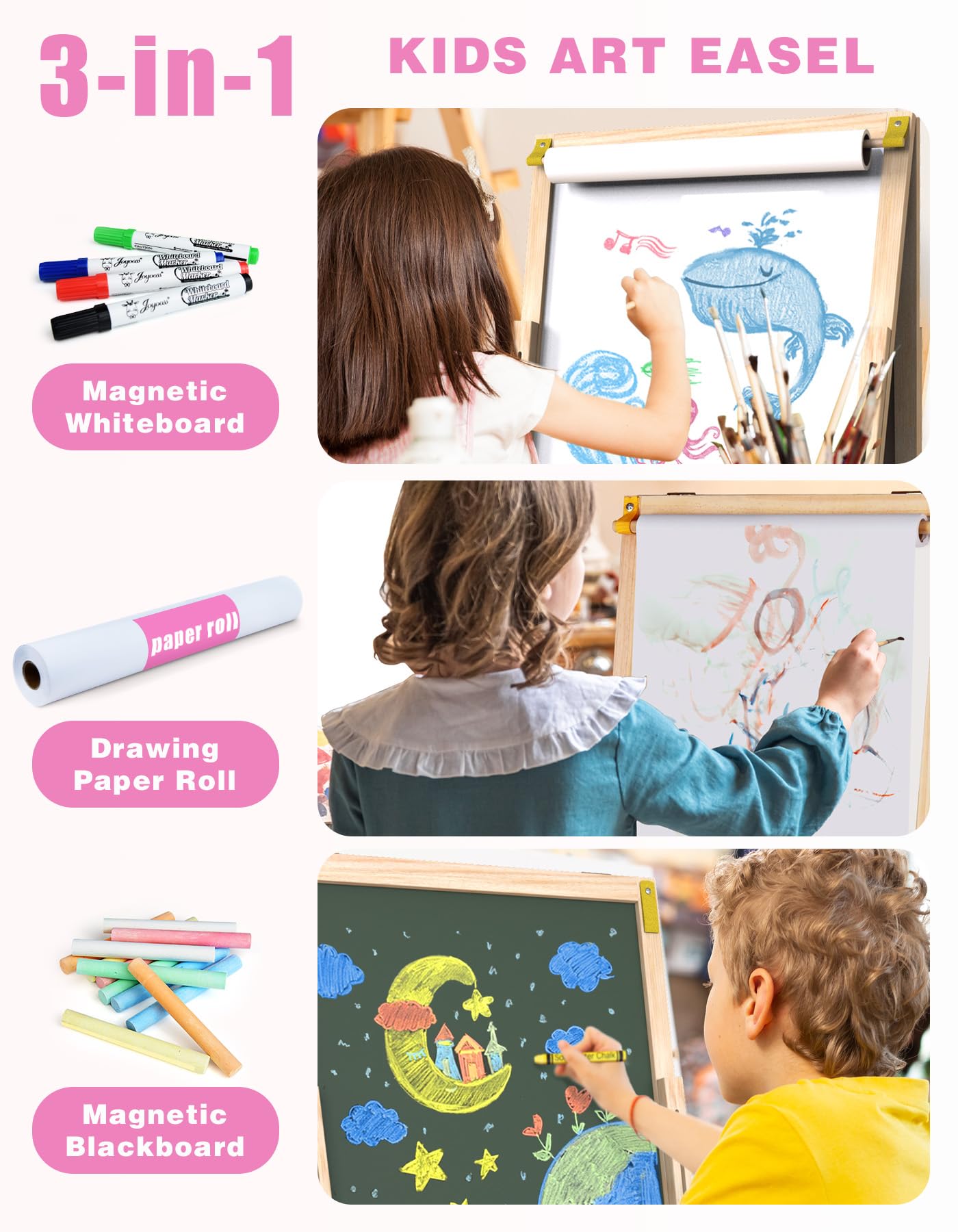 Joyooss Art Easel paper roll compatible for continuous drawing.