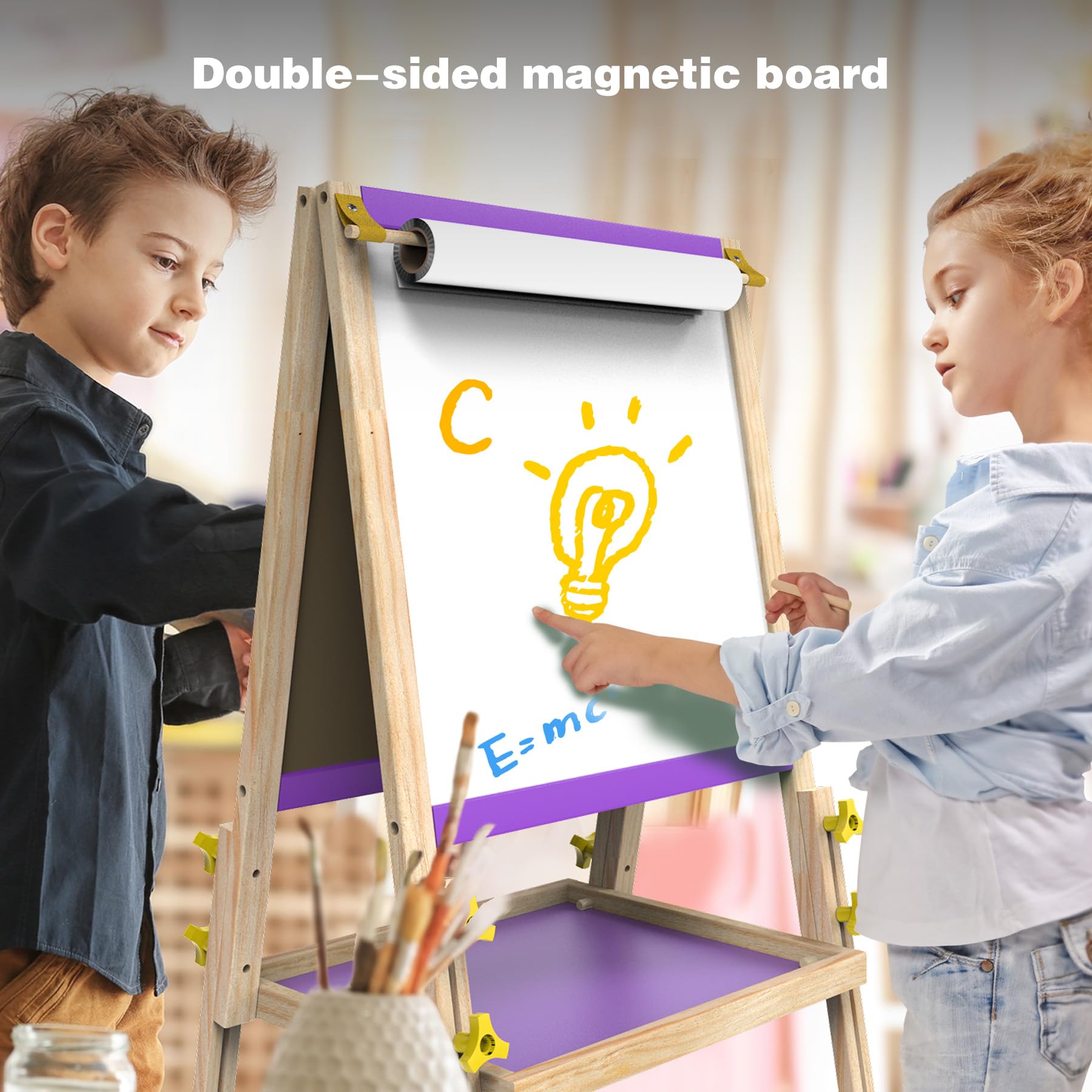 JOYOOSS easel includes chalk, markers, eraser and magnets for complete creativity.