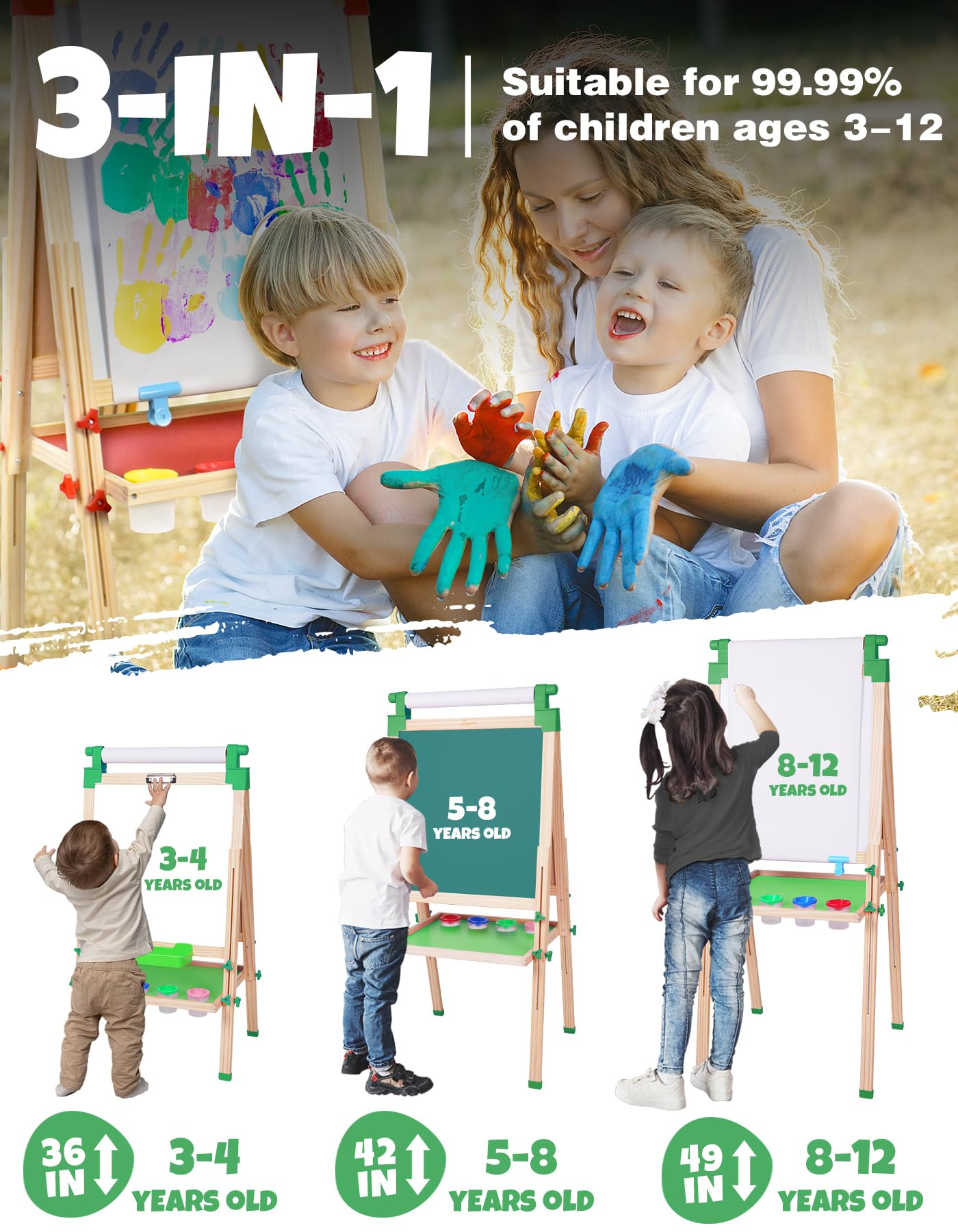 JOYOOSS adjustable-height wooden easel suitable for growing children