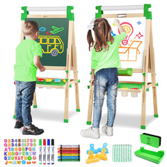 JOYOOSS kids easel with double sided board for painting and magnetic drawings