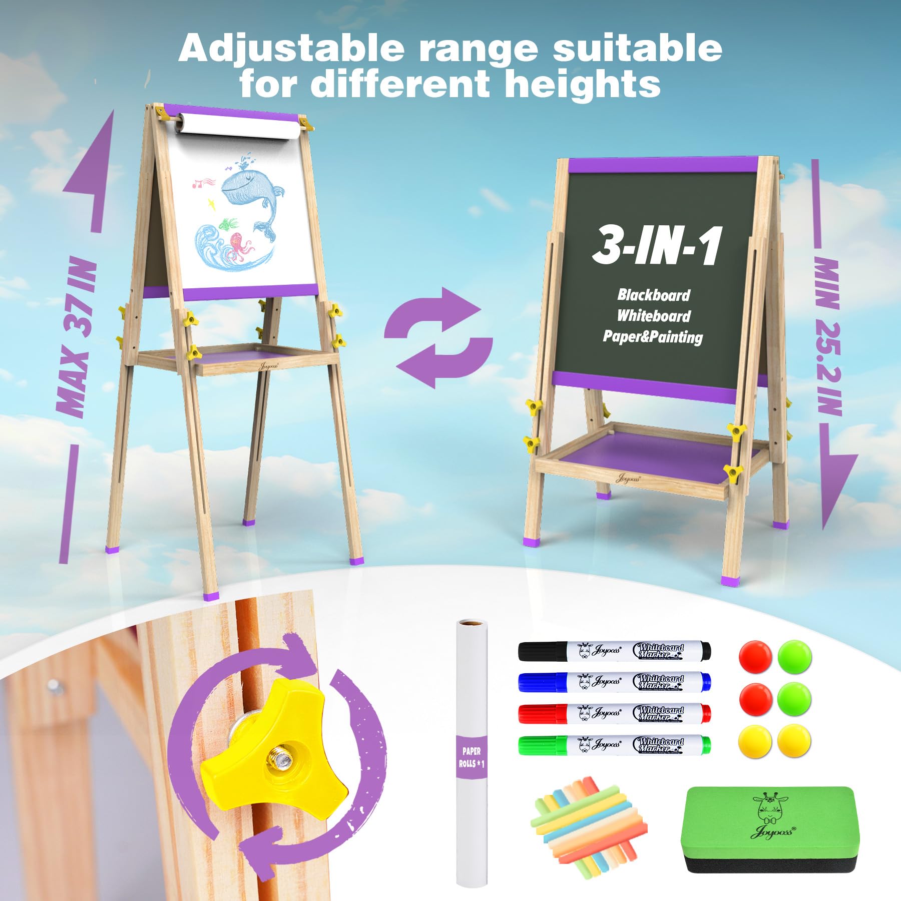 JOYOOSS easel with pull-down paper canvas expands storytelling artwork.