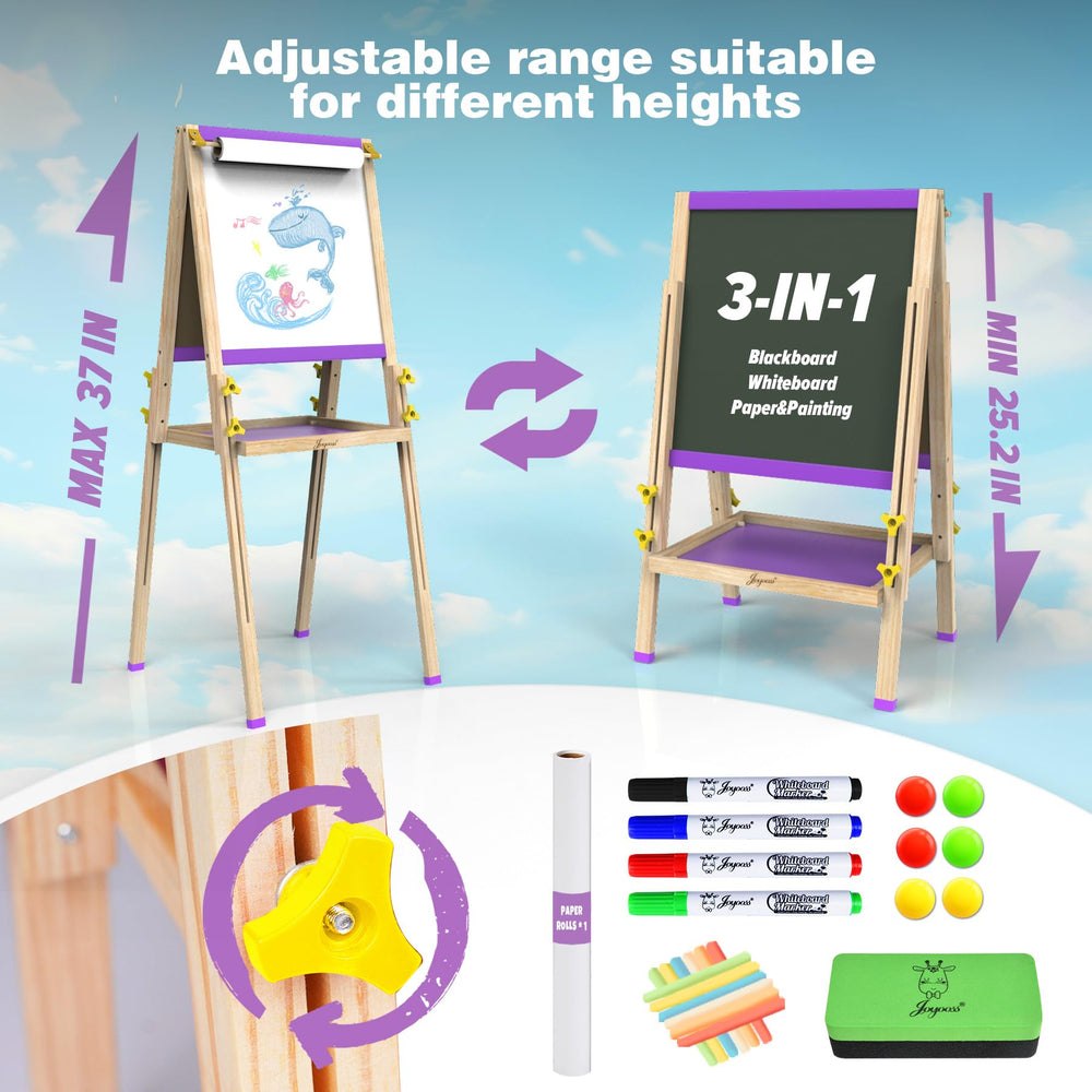 JOYOOSS easel with pull-down paper canvas expands storytelling artwork.