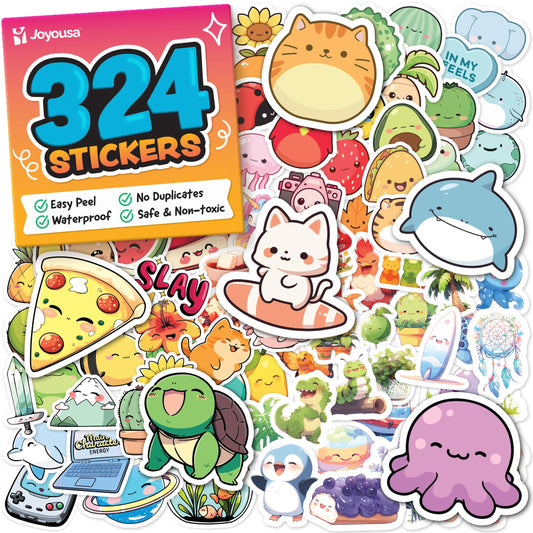 Joyousa cute stickers pack cover shows vibrant waterproof designs for bottles to personalize belongings.