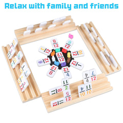 JOYOUSLIFE wooden trays with slanted slots organize dominoes for quick setup