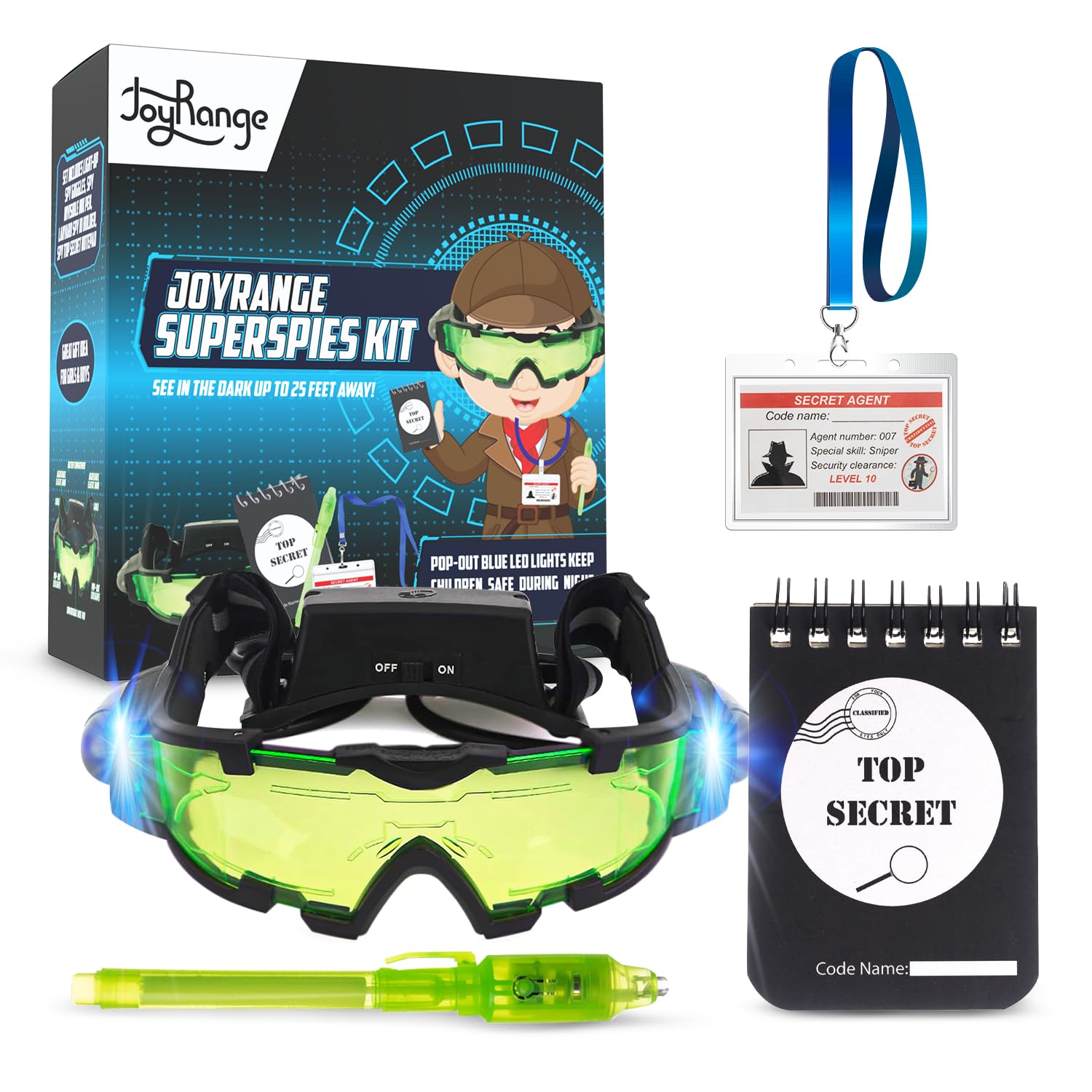 JOYRANGE Kids Night Vision Goggles with green tint for secure night adventures.