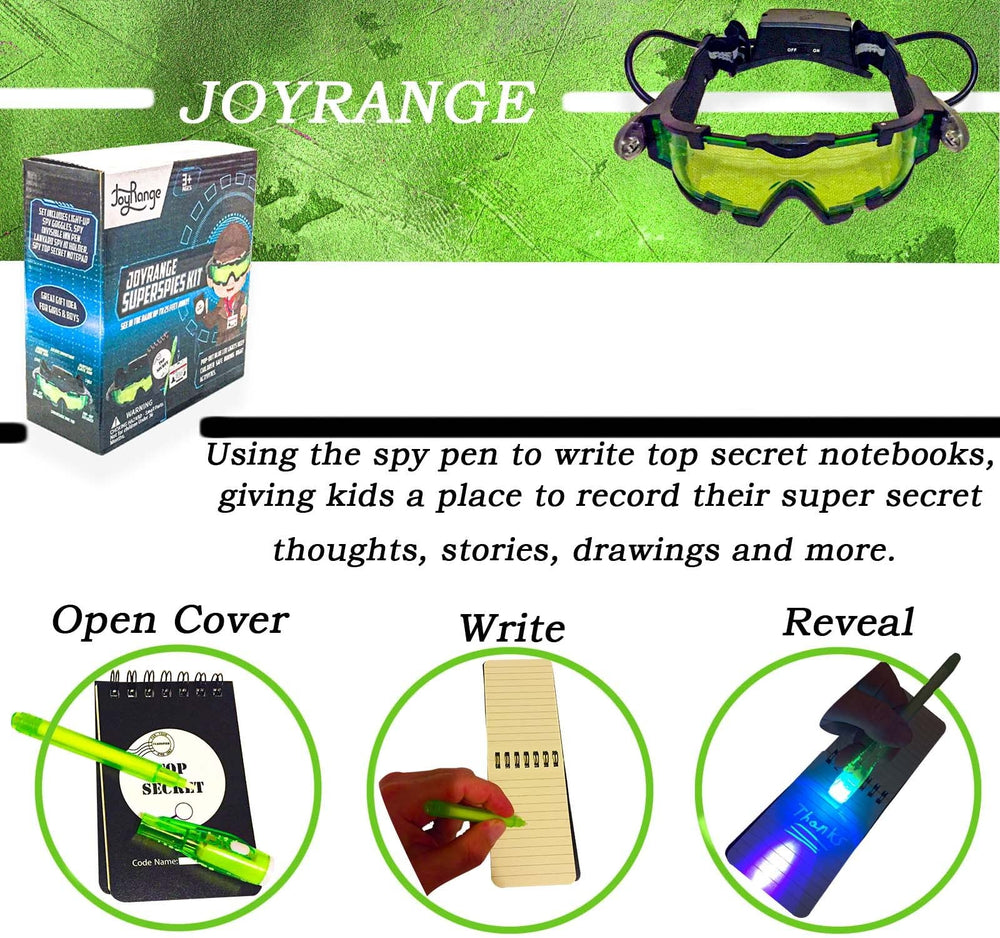 JOYRANGE Kids Night Vision Goggles with side lights illuminating paths clearly.