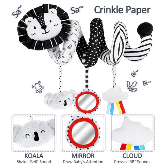 Joyreal bear rattle toy in black and white for auditory and tactile exploration