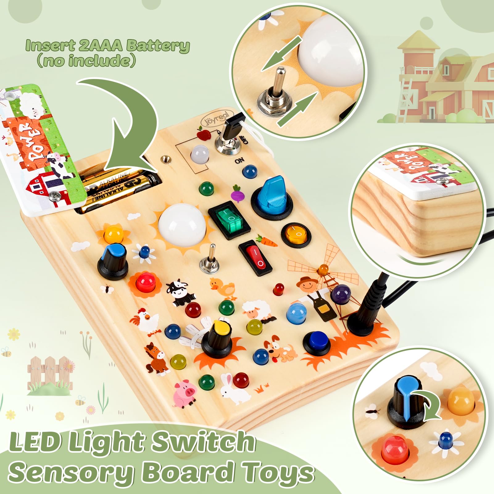 Joyreal Busy Board with 19 LED Lights supports calm, engaging visual play.