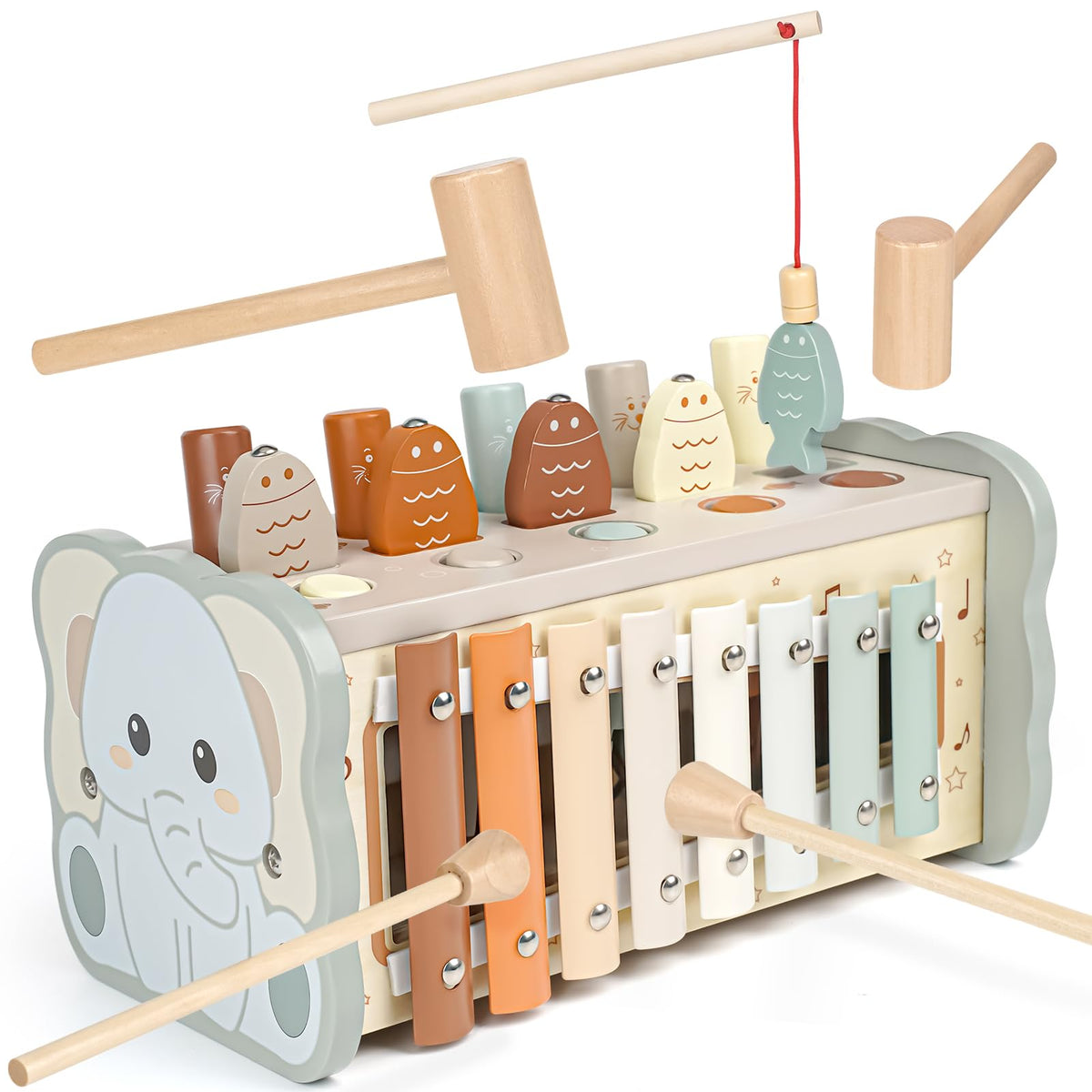 Joyreal wooden hammering bench with xylophone for toddlers—promotes fine motor skills and musical exploration