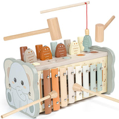 Joyreal wooden hammering bench with xylophone for toddlers—promotes fine motor skills and musical exploration