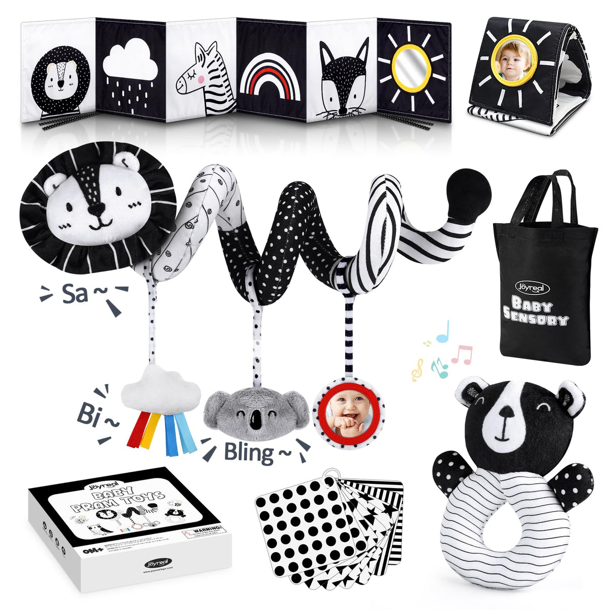 Joyreal high-contrast car-seat toy lion ready for on-the-go engagement