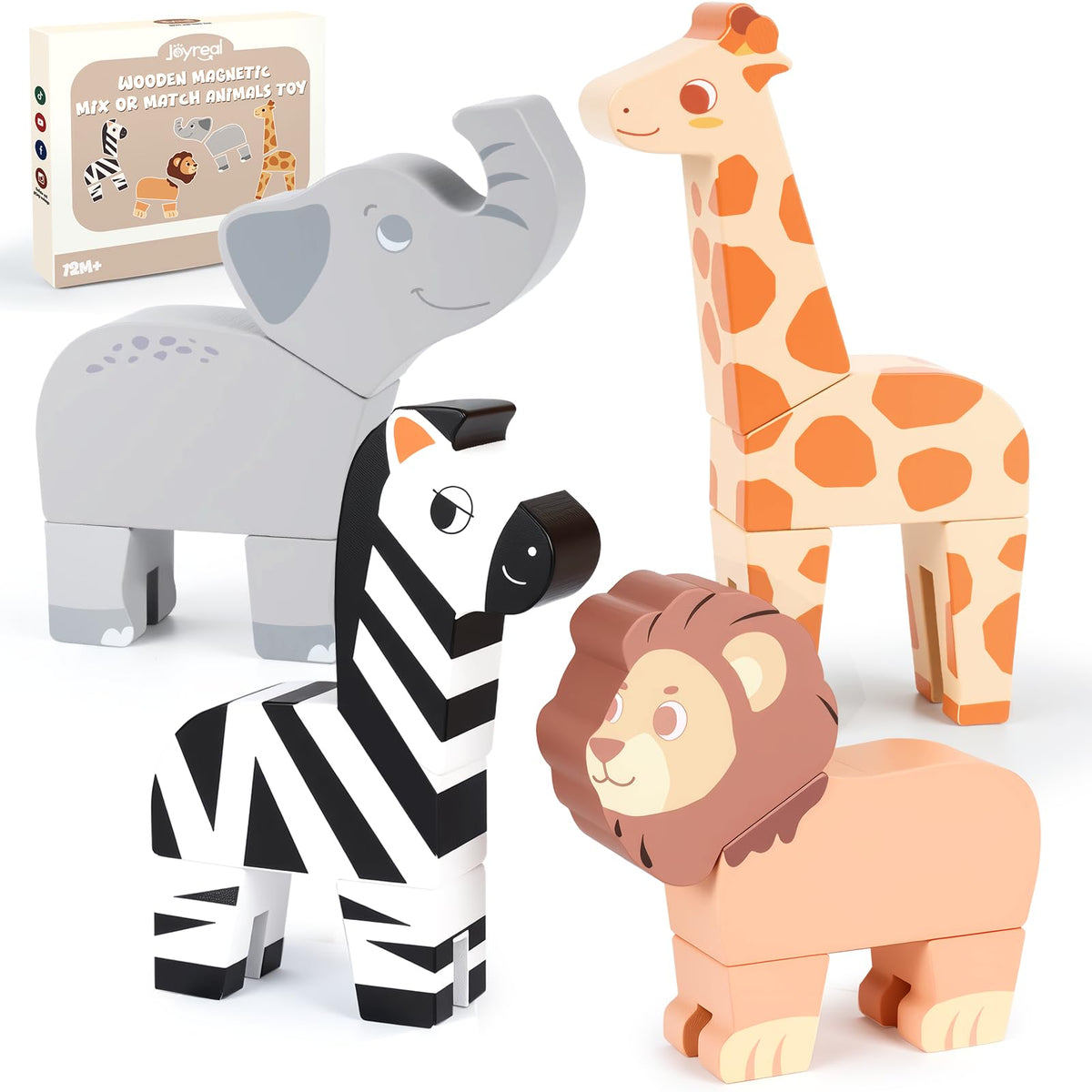 Joyreal magnetic jungle animals assembly shows secure magnetic connections for imaginative play.