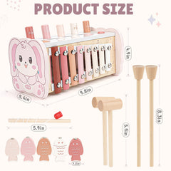 Joyreal pink wooden xylophone toy stimulates sound exploration and sensory development.