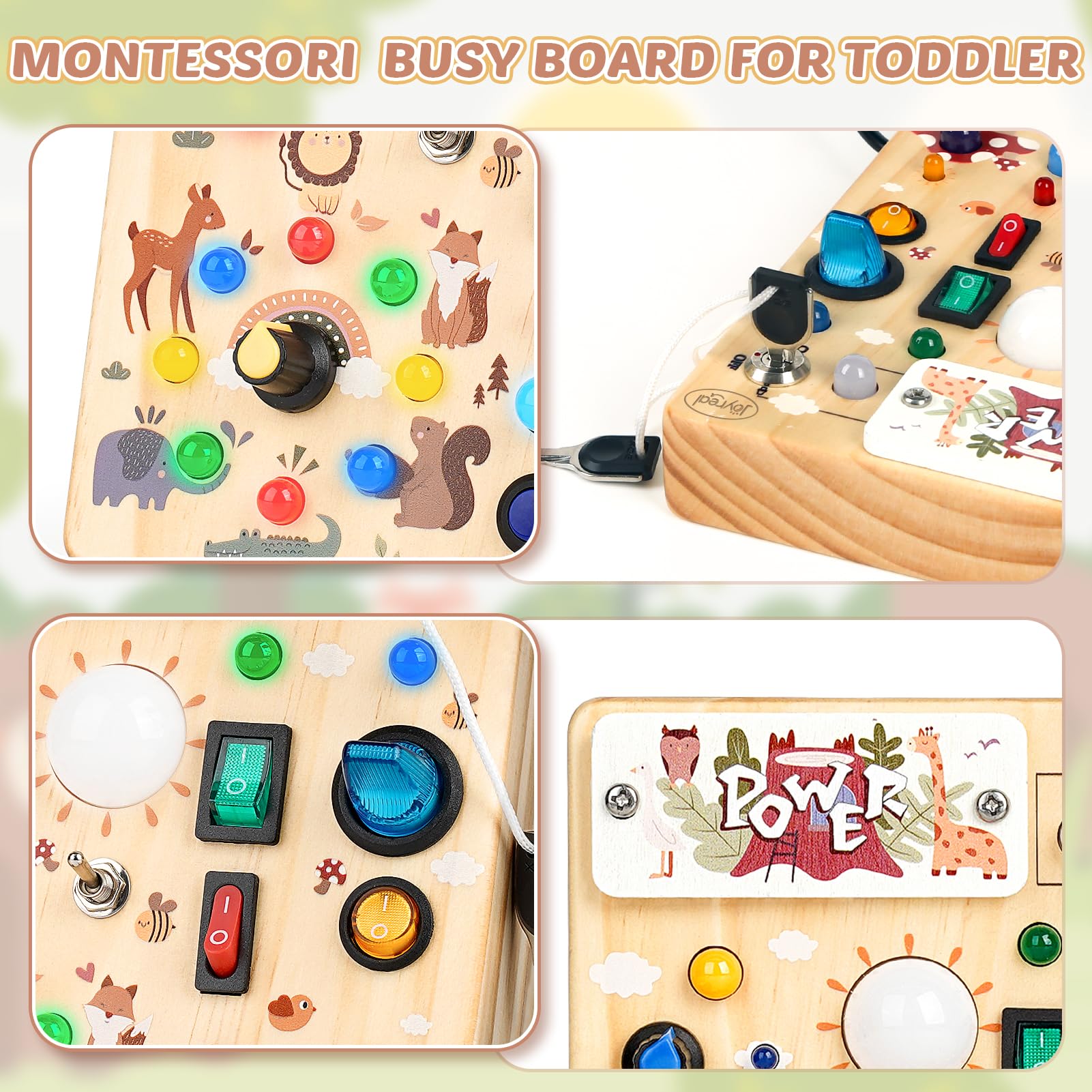 Joyreal portable busy board demonstrates travel-friendly design for on-the-go play.