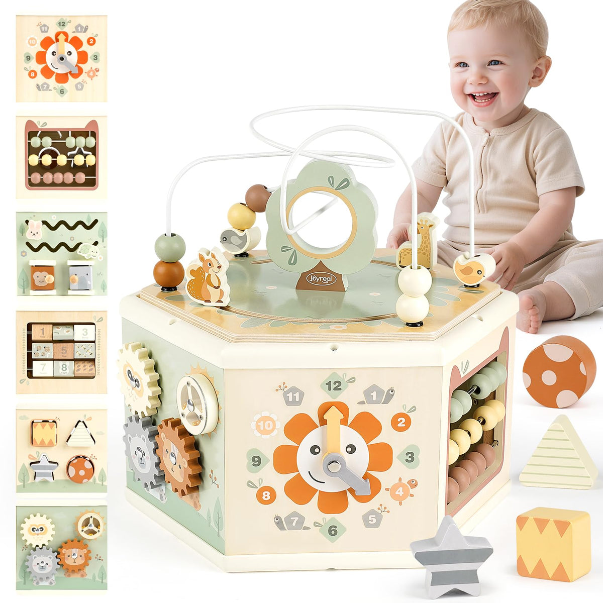 Joyreal Wooden Activity Cube bead maze for engaging early fine motor skills