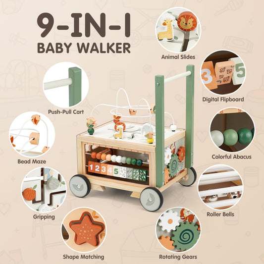 Joyreal wooden baby walker top activity cube with bead maze for kid-friendly dexterity.