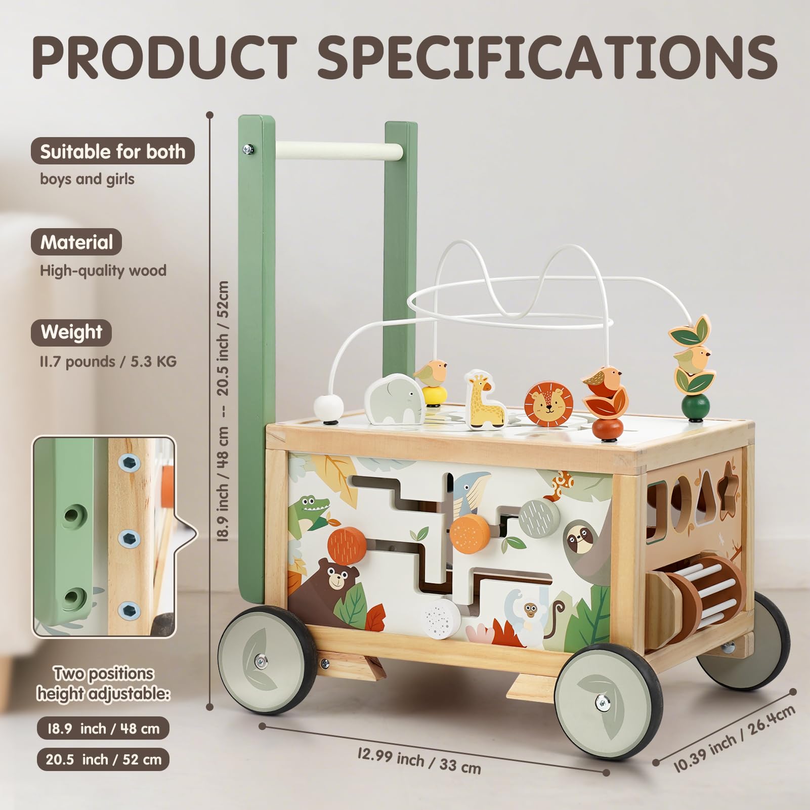 Joyreal wooden baby walker makes a thoughtful gift for babies 12 months and up.