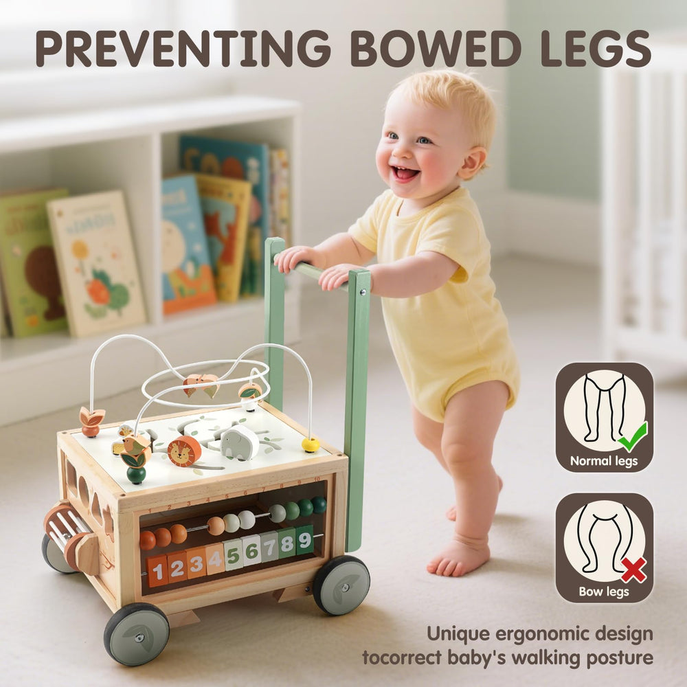 Joyreal wooden baby walker quiet wheels protect floors during smooth pushes.