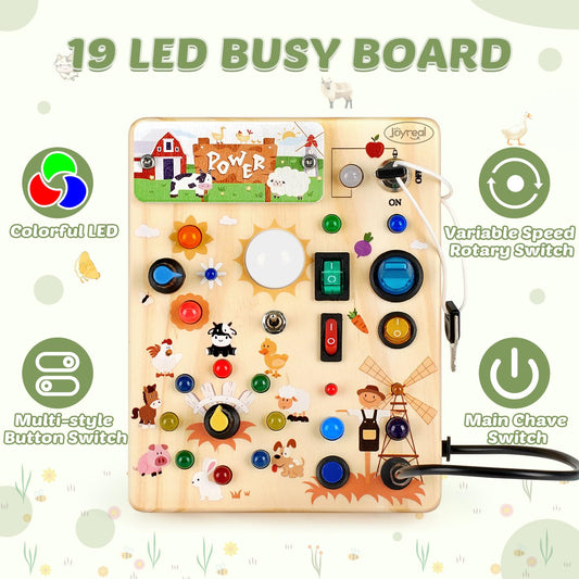 Joyreal Wooden Busy Board with Smooth Edges provides safe tactile exploration for toddlers.