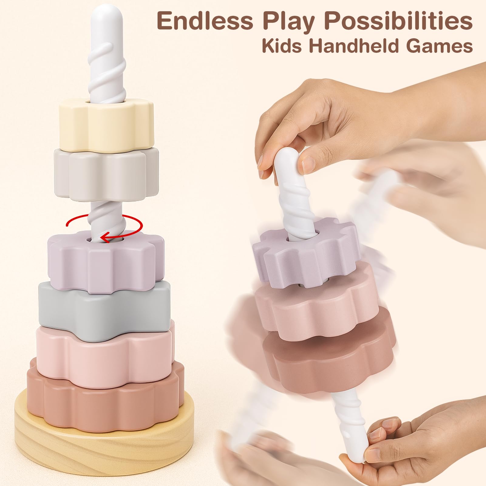 Joyreal spinning toy shows discs spinning on spiral pole for hand-eye coordination