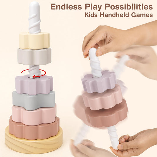 Joyreal spinning toy shows discs spinning on spiral pole for hand-eye coordination