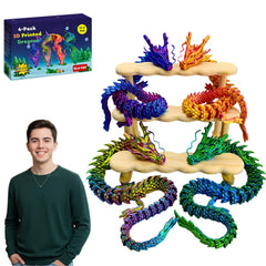 Joyroud 4-pack giant 3D dragons in metallic gradient for dynamic desk decor.