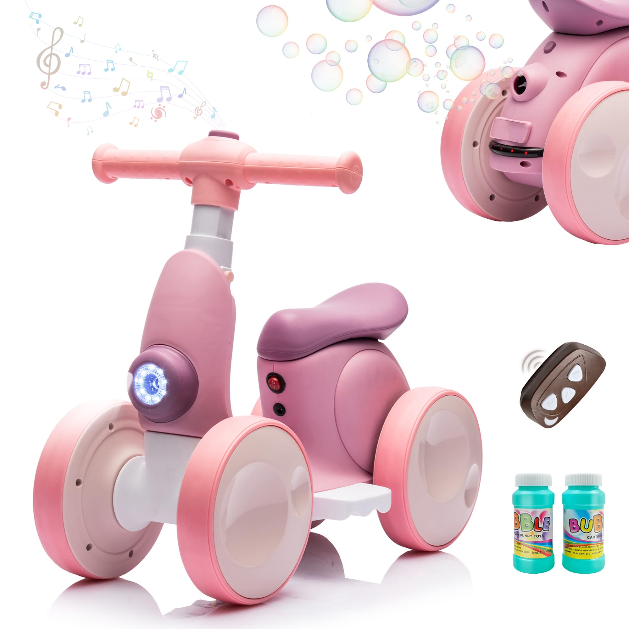 JoyRydz 6V electric baby balance bike with bubble machine for toddlers enjoying outdoor play