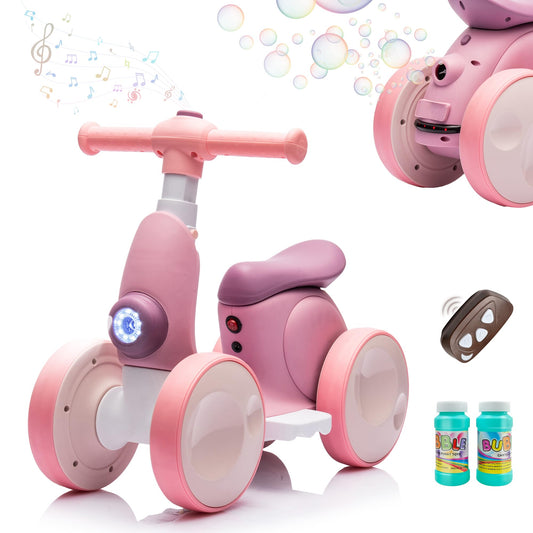 JoyRydz 6V electric baby balance bike with bubble machine for toddlers enjoying outdoor play